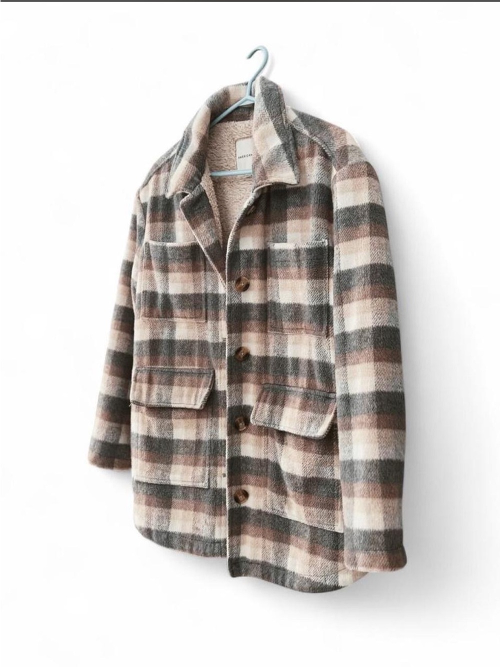 2020 American Eagle | Brushed Plaid Oversized Jacket w/ fleece lining